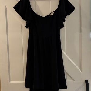 See You Monday Black One-Shoulder Ruffle Dress